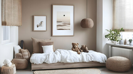 Cozy Bedroom Design with  Neutral Tones and Natural Textures