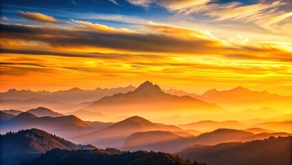calming dawn breaking over mountain range at dawn
