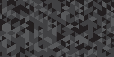 Abstract geometric black and gray background seamless mosaic and low polygon triangle texture wallpaper. Vector geometric seamless gray and black cube square low polygon background. 