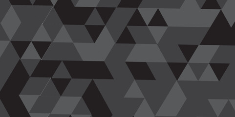 Abstract geometric black and gray background seamless mosaic and low polygon triangle texture wallpaper. Vector geometric seamless gray and black cube square low polygon background. 