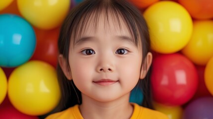 Obraz premium Asian girl with plastic balls around