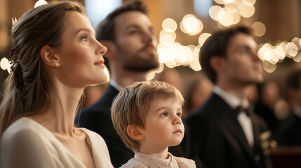Fototapeta premium Family at Christmas Eve Service in Formal Attire