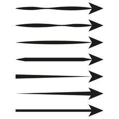 Directional arrow set. Thin and thick arrows. Navigation vector symbol. Black arrow illustration.