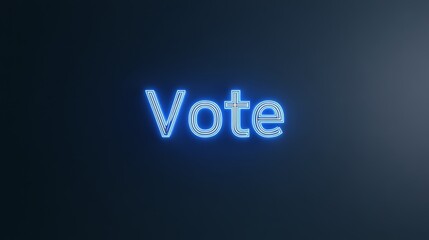 The word "Vote" written in futuristic block letters, outlined in blue light on a dark background, very realistic