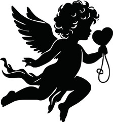 Angel with a wings. Cherub silhouette. Valentine's day. Love symbol. Vector illustration.