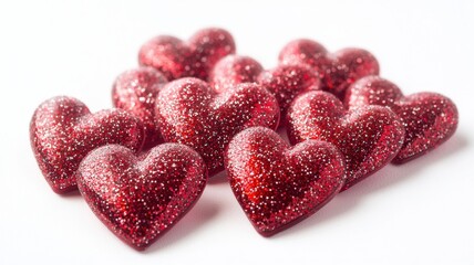 Obraz premium Shiny red hearts in white background