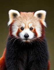 Fototapeta premium A rare, endangered red panda, a furry mammal with a cat-like face, enjoys a bamboo feast in the wild, a sight often seen in the zoos of Asia, especially China