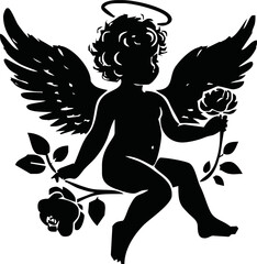 Angel with a wings. Cherub silhouette. Valentine's day. Love symbol. Vector illustration.