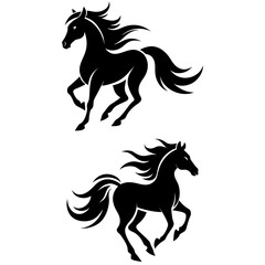 A black horse with a black tail 