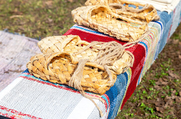 Birchen woven bast shoes traditional Russian footwear