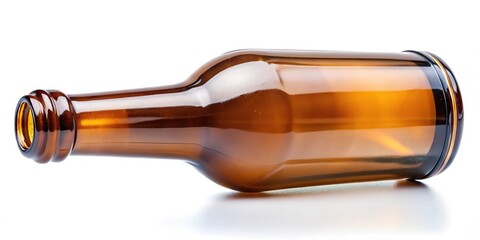 Brown glass bottle neck isolated on white background