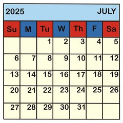 new calendar 2025 July.