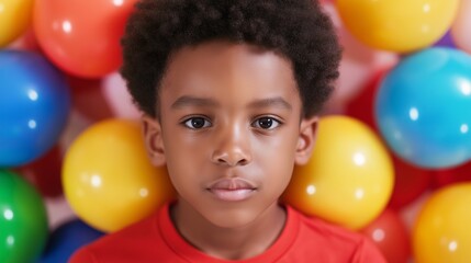 Obraz premium Black boy with plastic balls around