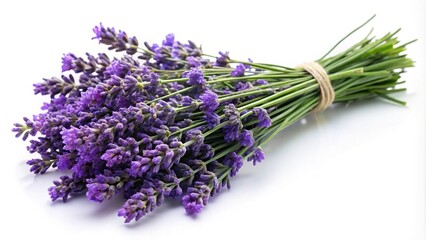 Bunch of lavender isolated on white background with shallow depth of field