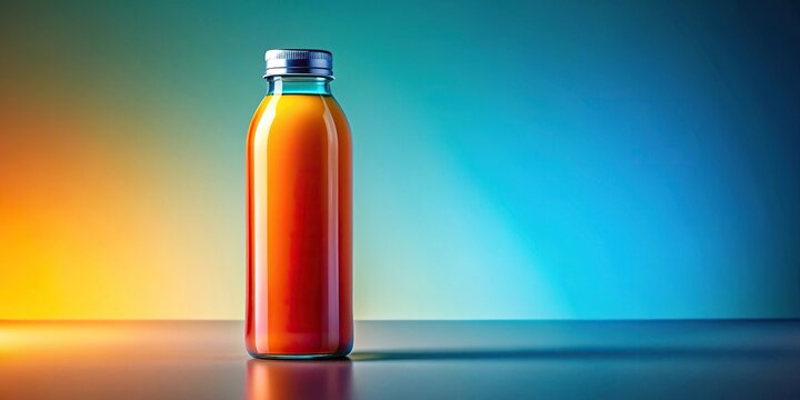 A bottle of energy drink with a sleek, modern design and a bold color scheme placed on a minimalist background, energy drink, high-tech, bottle