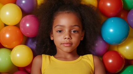 Obraz premium Black girl with plastic balls around