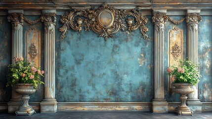 Classic luxury wall backdrop featuring vintage patterns intricate moldings aged textures capturing the essence of an opulent past with a refined elegant appeal