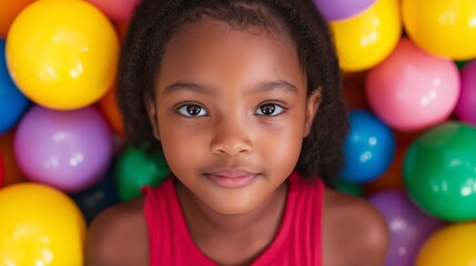 Obraz premium Black girl with plastic balls around