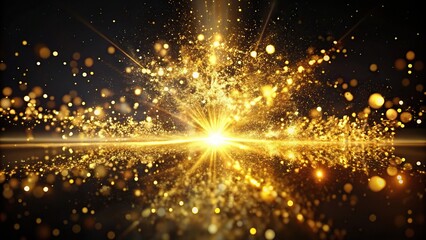 Obraz premium bright splash explosion of gold light flash with golden particles on black background