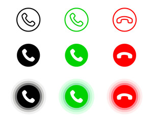 Call button Icon. Phone Dial Symbols. Answer and Decline sign. Green and Red vector button.