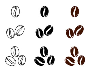Coffee bean icon logo. Coffee grain texture design symbol set. Caffeine sign. Coffee shop vector logotype.