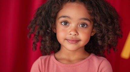 Black girl on red curtain