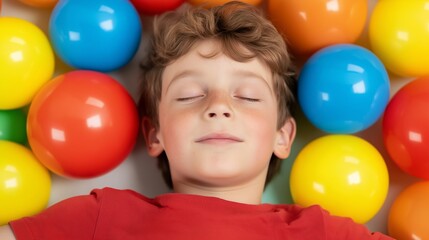 Obraz premium White boy with plastic balls around