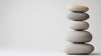 Zen and stability: Balanced stone tower on white background. -