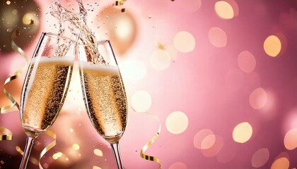 Two champagne glasses on pink party background
