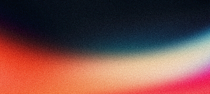 Grainy background, noise texture blue red orange abstract vibrant glowing color gradient shape on black backdrop, dark banner poster header cover wallpaper design