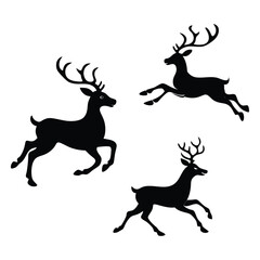 A vector set of elegant running deer silhouettes, perfect for holiday cards, wildlife-themed designs, and decorations. Ideal for Christmas, seasonal projects, and nature-inspired illustrations.