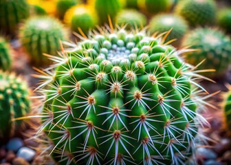 Obraz premium Close-Up of Mammillaria Cochemiea Multidigitata Cactus with Bokeh Effect for Nature Photography