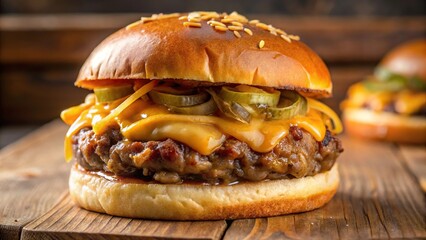 burger with caramelized onion and cheddar cheese macro