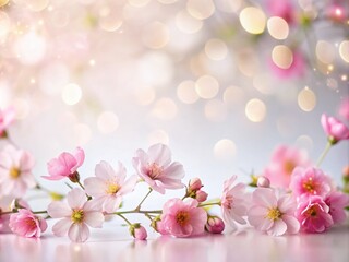 Close Up Pink Flowers Border on White Background - Minimalist Floral Photography for Home Decor