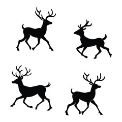 Naklejka premium A vector set of elegant running deer silhouettes, perfect for holiday cards, wildlife-themed designs, and decorations. Ideal for Christmas, seasonal projects, and nature-inspired illustrations.