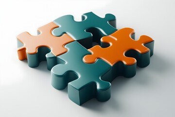 Collaborative Puzzle Pieces in Duo Tone Colors with Subtle Shadows on White Background