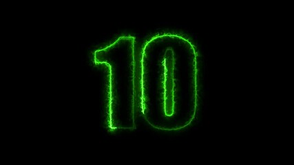 Number 10 one - animated light outline on "10" on black background. Educational concept Number 10 ,colorful lightning energy outline looping on black background in 4k animation design - Powered by Adobe