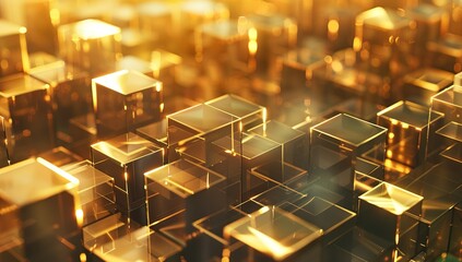 3D render of an abstract background with metal cubes illuminated in the style...