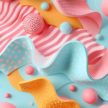 Playful 3D Pastel Abstract Shapes with Flexible Rubber Like Textures