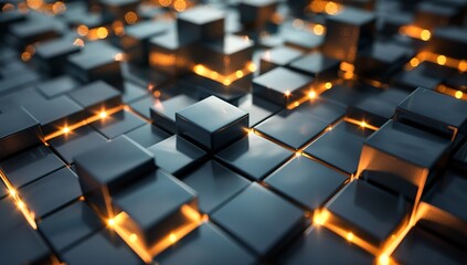 Abstract background with cubes in different sizes and glowing lights,...