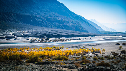 Shyok River view point on the tourist route of Leladakh, India.