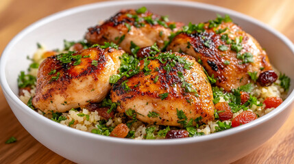 
Moroccan style chicken with almonds and dried fruit