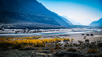 View point along the Shyok River on the tourist route of Ladakh, India.