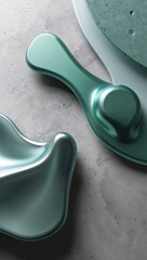Abstract 3D green fluid shapes on grey background