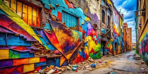 Obraz premium Colorful Broken Wall Art with Abstract Shapes for Modern Interiors