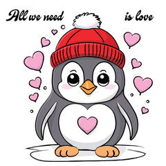 Cartoon vector character Penguin in love