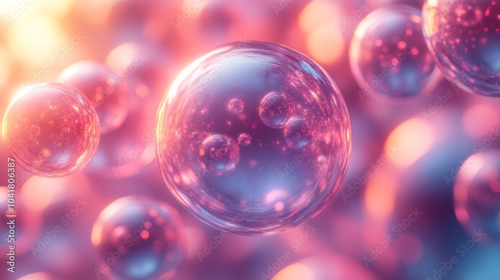 Poster Bubbles of various sizes float against a dreamy backdrop of soft light, creating an enchanting visual that sparks curiosity and wonder.