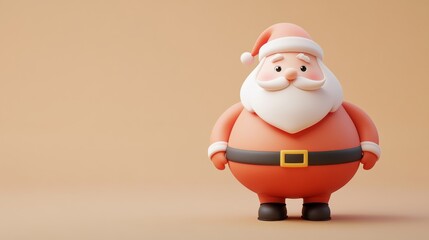 A cartoonish image of Santa Claus standing on a tan background