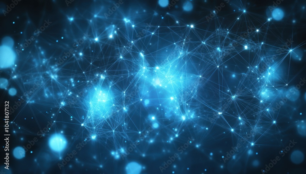 Wall mural abstract digital network visualization with glowing blue connections and nodes