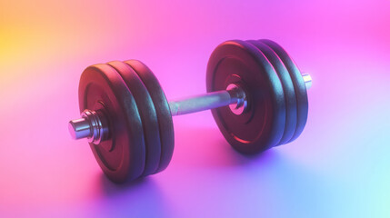 Obraz premium Three-weight dumbbell with a glowing colorful gradient